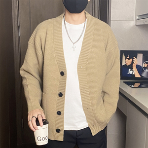 84870-特P70纯色针织开衫外套男春秋季宽松潮牌帅气慵懒风毛衣图片