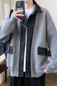 84877-特P88秋冬新款针织开衫毛衣男外套假两件拼接港风宽松夹克图片
