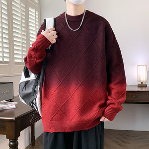 84786-特P70渐变色毛衣男士圆领潮流提花线衣服针织打底衫男款图片