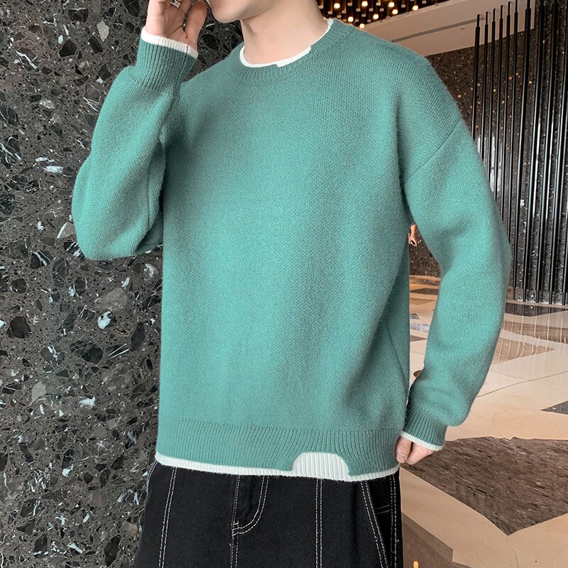 76601港风宽松情侣针织衫男士潮流ins百搭休闲毛衣男图片