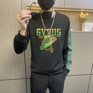 W3405-特P50社会小伙卫衣男士潮牌亮片烫钻打底衫青年欧版体恤图片