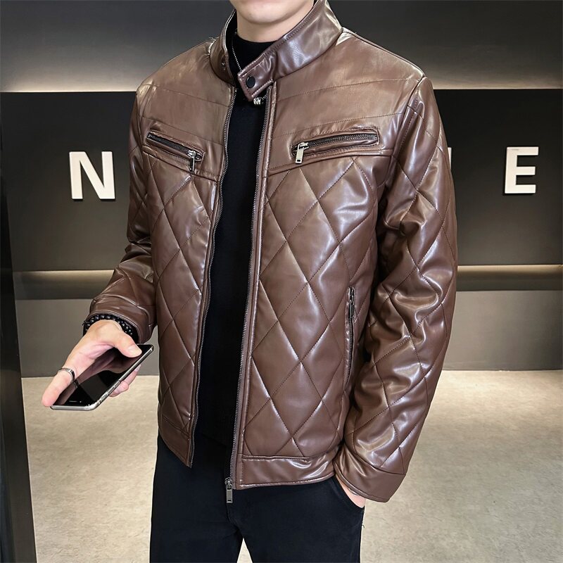 68708-P115冬季棉衣外套男修身潮简约皮棉袄短款立领加厚袄子,男装皮衣,电商D310B