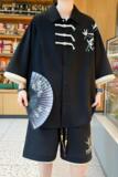 TZ24323-特P60中式编织盘扣短袖衬衫短裤套装运动休闲两件套，男装休闲套装，电商D310B
