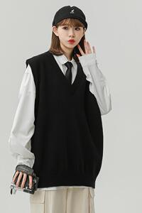 2099-P45V领dk制服马甲毛衣男慵懒高级感针织背心学院风坎肩外套图片