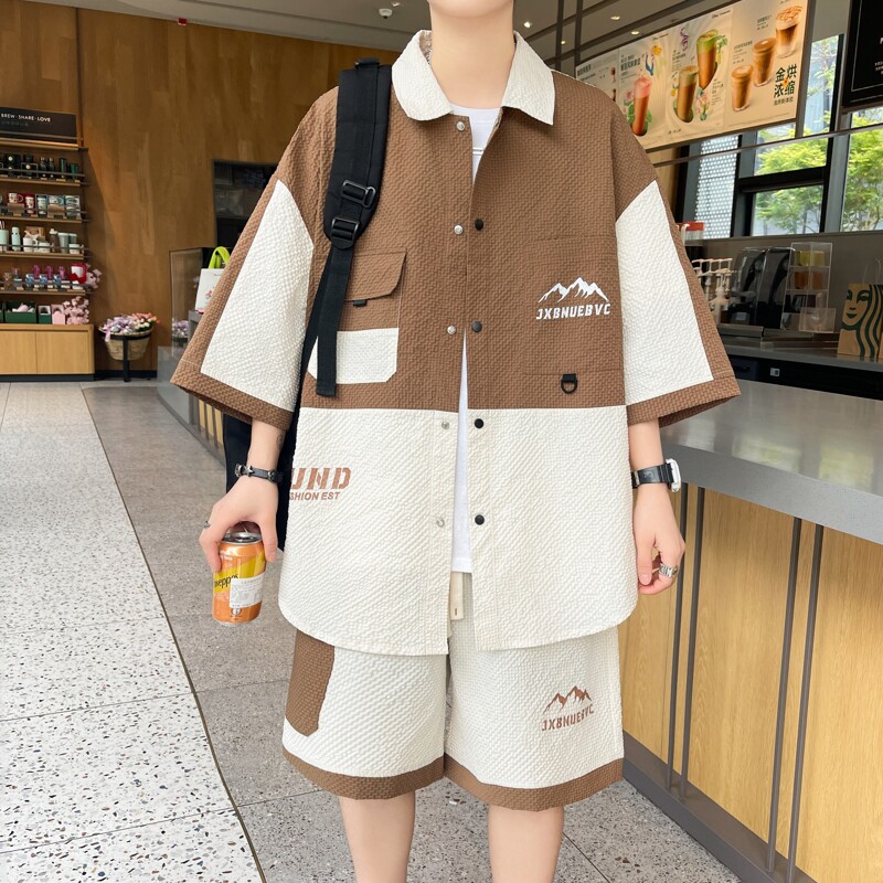 84313-特P55工装衬衫男套装夏季潮凉感短袖短裤一套搭配帅气休闲，男装休闲套装，电商D310B