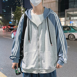 得物二开GSY9913-特P55美式开衫连帽卫衣男撞色运动情侣拉链外套，男装卫衣，电商D310B