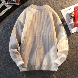 84765-P60拼色撞色毛衣男款春秋冬季美式复古情侣针织衫图片