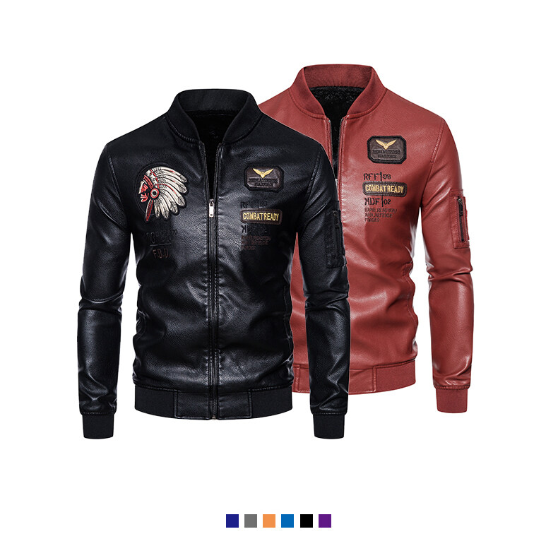 JK035-P110加绒皮夹克刺绣立领复古美式机车服潮流时尚PU皮衣,男装皮衣,电商D310B