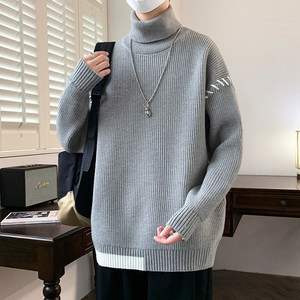 76228-P55 高领毛衣男士秋冬季针织打底衫潮牌撞色男生内搭图片