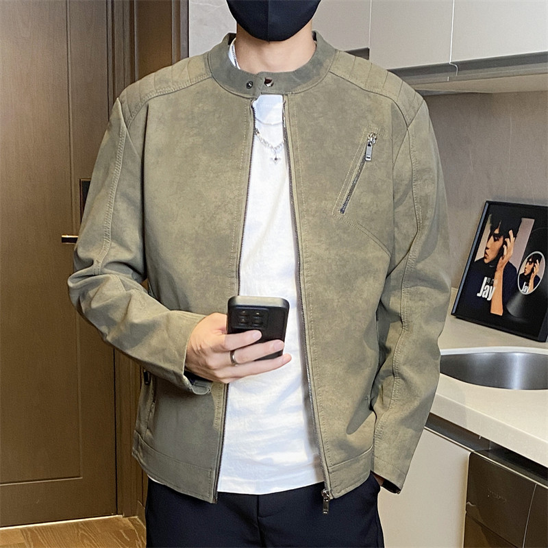JK896-P100美式复古做旧PU皮夹外套男秋冬季加绒短款夹克潮,男装皮衣,电商D310B