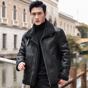 68801-P208加厚羊羔绒棉衣男短款宽松潮牌麂皮夹克男皮毛一体男图片