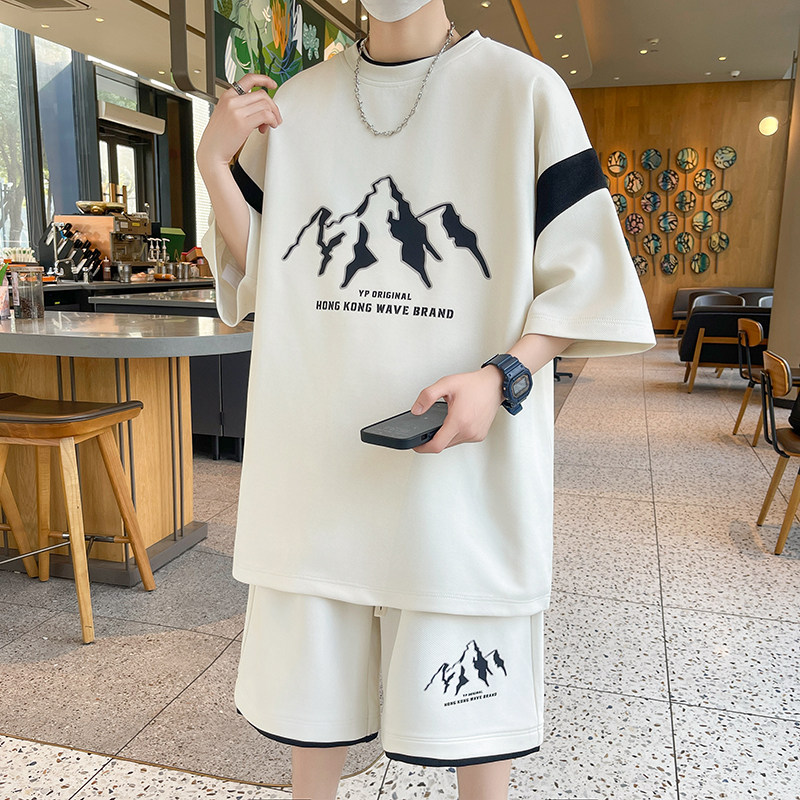 84303-P55短袖T恤男夏季套装男装一套搭配帅气青少年初中高中学生,男装T恤,电商D310B