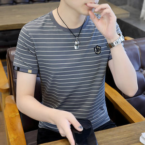 73307-P35条纹短袖t恤男士潮牌夏季男装上衣服宽松体恤潮流男装图片