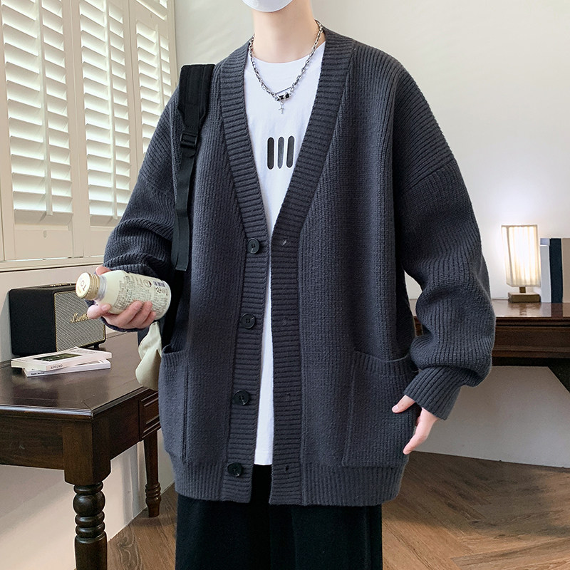 wassuphappy复古V领毛衣男款冬季潮牌复古慵懒风情侣针织衫外套,男装针织衫/毛衣,电商D310B