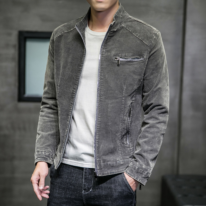 JK1856-P100牛仔外套男复古机车秋装男士潮流春秋立领帅气夹克男图片