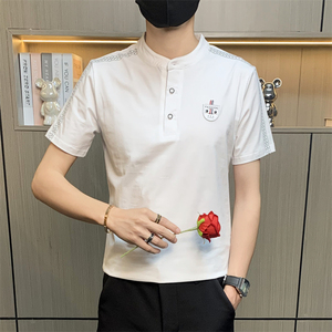 PL108-P35男士短袖t恤夏季潮牌半袖体恤休闲帅气潮流小立领POLO衫图片