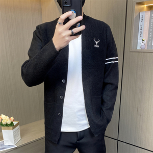 M3829-特P60控98新款开衫毛衣外套男针织衫潮牌潮流条纹痞帅时尚