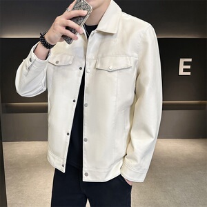 JK687-P100皮衣男韩版修身翻领PU皮夹克百搭青年休闲男装外套图片