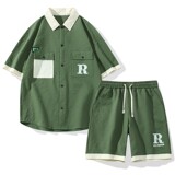 TZ24310-特P55夏季短袖衬衫男套装休闲两件套，男装衬衫，电商D310B