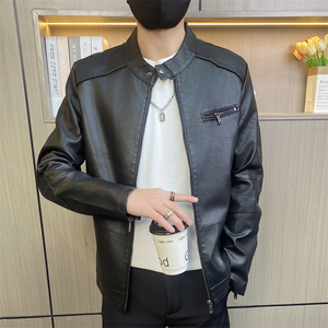 JK023-P75控108社会小伙皮衣男秋冬季新款皮夹克皮外套机车服潮图片
