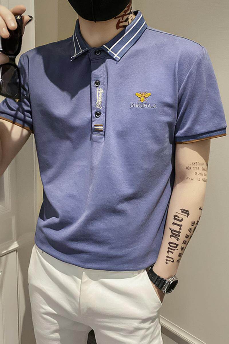 82380-P35翻领短袖t恤男士新款刺绣韩版修身社会精神小伙衫,男装Polo衫,电商D310（原电商305）
