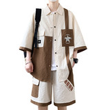 TZ24319-特P55衬衫男夏季新款套装男装青少年潮流短袖短裤两件套，男装衬衫，电商D310B