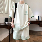 TZ24356-特P50休闲套装男运动夏季短袖两件套港风上衣短裤，男装休闲套装，电商D310B