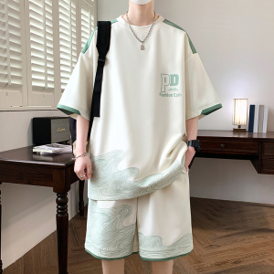 TZ24356-特P50休闲套装男运动夏季短袖两件套港风上衣短裤图片