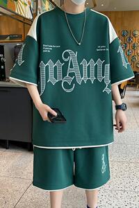 84304-P55夏装高中生t恤男短袖夏季青少年男装帅气学生潮流套装
