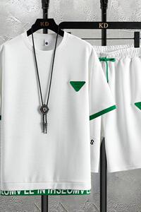 7551-P65夏季华夫格短袖T恤套装男士短裤休闲运动跑步套装图片