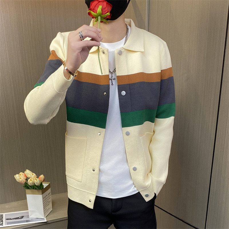 M3879-P75社会小伙韩版潮流毛衣外套男春秋款翻领针织开衫夹克男，男装针织衫/毛衣，电商D310B