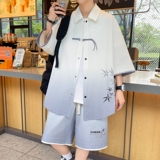 TZ24320-特P60风潮高级感短袖衬衣休闲短裤青少年运动套装，男装休闲套装，电商D310B