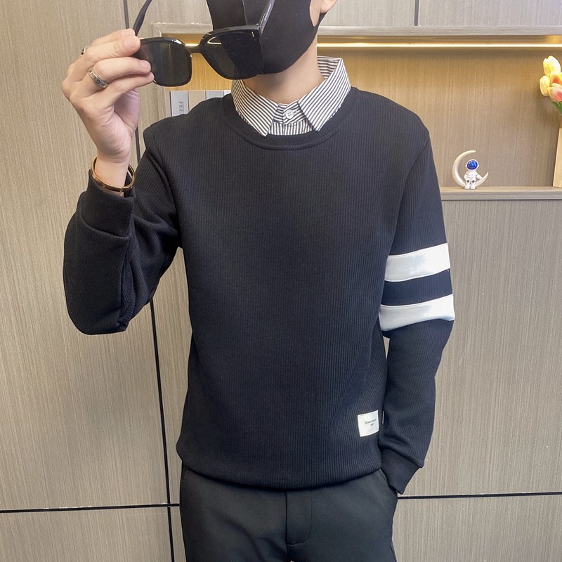 3162-P78社会小伙拼接假两件卫衣男春秋新款男士衬衫领外套男，男装卫衣，电商D310B