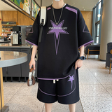 84305-P55高街美式潮流痞帅新款冰丝T恤男短袖短裤一套，男装休闲套装，电商D310B