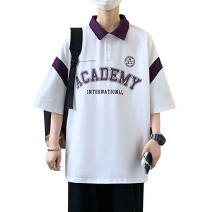 84068-P40青少年男短袖t恤新款夏季翻领衫学生宽松半袖休闲图片