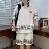 83609-P60学生潮流休闲短袖t恤套装男帅气新款青少年运动一套，男装T恤，电商D310B