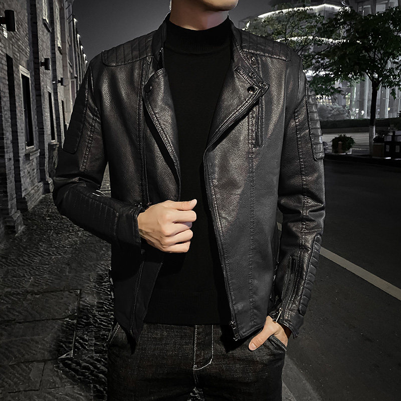 JK779-P98斜拉链皮衣男机车服潮流修身韩版休闲男士外套夹克潮,男装皮衣,电商D310B