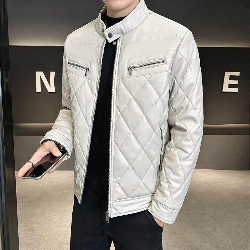 68708-P115冬季棉衣外套男修身潮简约皮棉袄短款立领加厚袄子图片