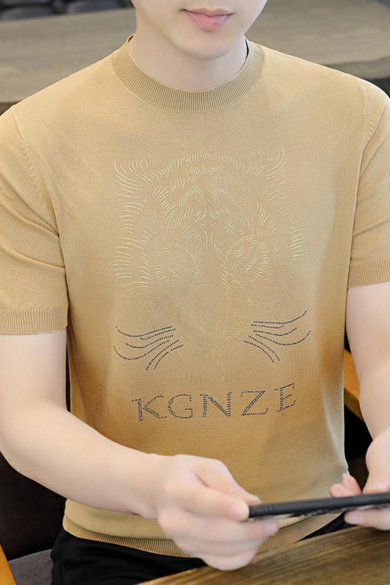 直播7320男装短袖t恤冰丝夏季新款韩版烫钻半,男装T恤,电商D310（原电商305）