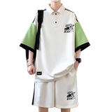 84362-特P55套装男夏季翻领宽松Polo五分裤两件套青少年一套搭配，男装休闲套装，电商D310B