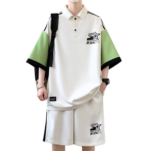 84362-特P55套装男夏季翻领宽松Polo五分裤两件套青少年一套搭配图片
