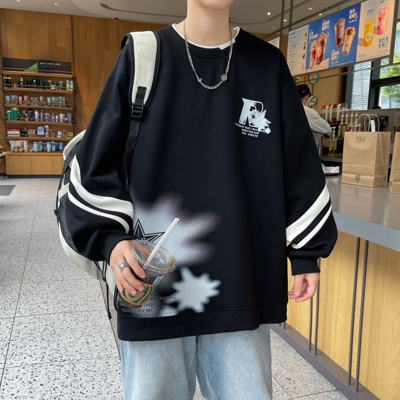 W24215-P40秋季休闲卫衣男长袖T恤打底衫港风宽松外套,男装卫衣,电商D310B