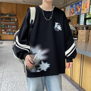 W24215-P40 秋季休闲卫衣男长袖T恤打底衫 港风宽松外套图片