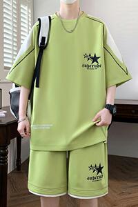TZ24355-特P50休闲套装男运动夏季短袖两件套港风上衣短裤图片