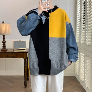 83936-P60 秋冬新款休闲毛衣男长袖针织衫港风宽松毛衣打底衫图片