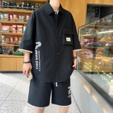 84318-特P55中式风短袖短裤套装休闲衬衫男穿一整套帅气，男装休闲套装，电商D310B