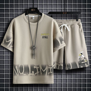 83609-P60休闲时尚套装男夏季运动休闲服潮牌一套搭配短袖短裤男图片