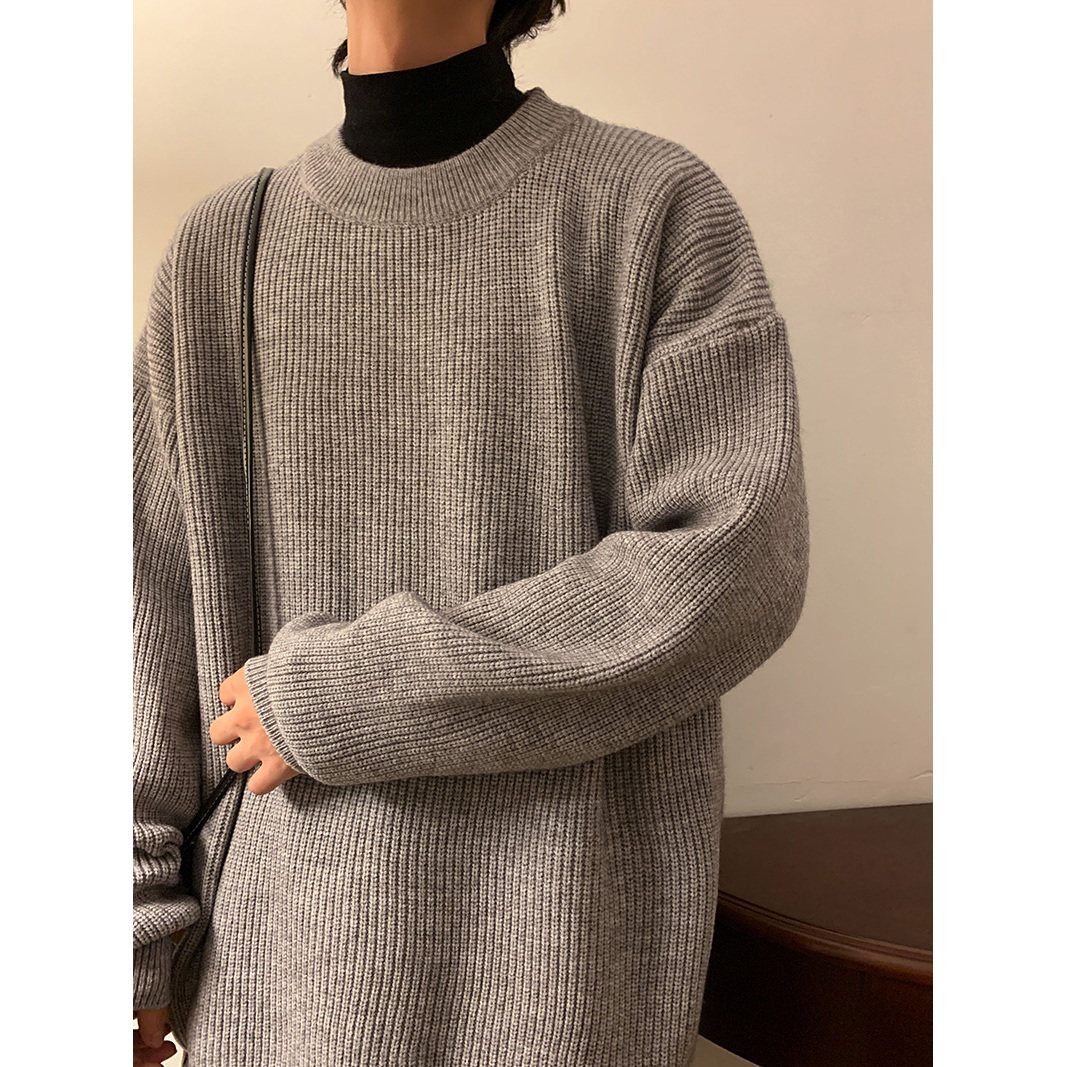M869-特P50港风纯色光板圆领毛衣男秋冬季加肥加大码潮胖人宽松,男装针织衫/毛衣,电商D310B