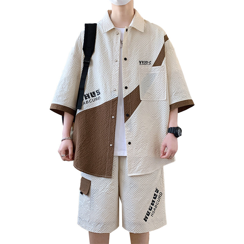 TZ24316-特P55衬衫套装男夏季潮休闲短袖短裤青少年潮牌痞帅男,男装衬衫,电商D310B