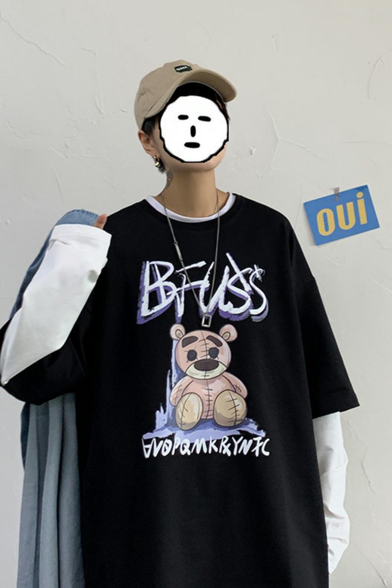 8519-P45卫衣男港风潮流大码卡通印花青少年圆领长袖外套休闲百搭,男装卫衣,电商D310（原电商305）
